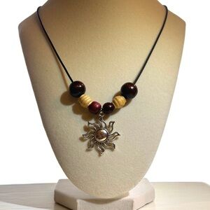 Wood Sun Charm Necklace